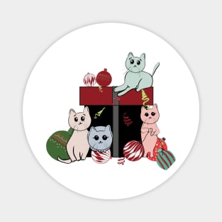 Gift box with cute cats and christmas decorative ball Magnet